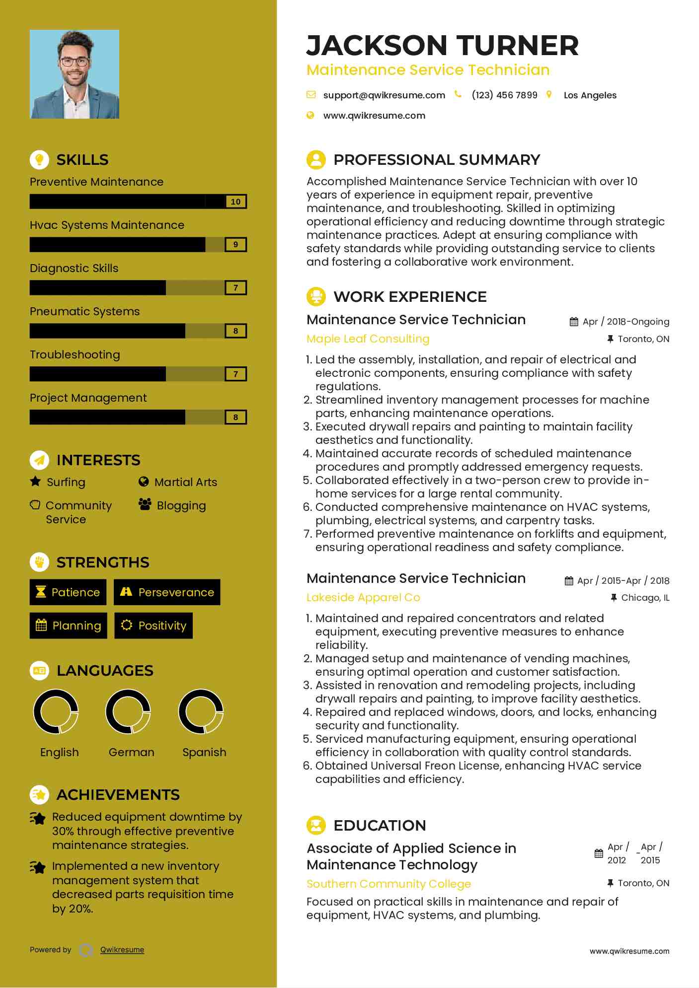 Maintenance Service Technician Resume Format
