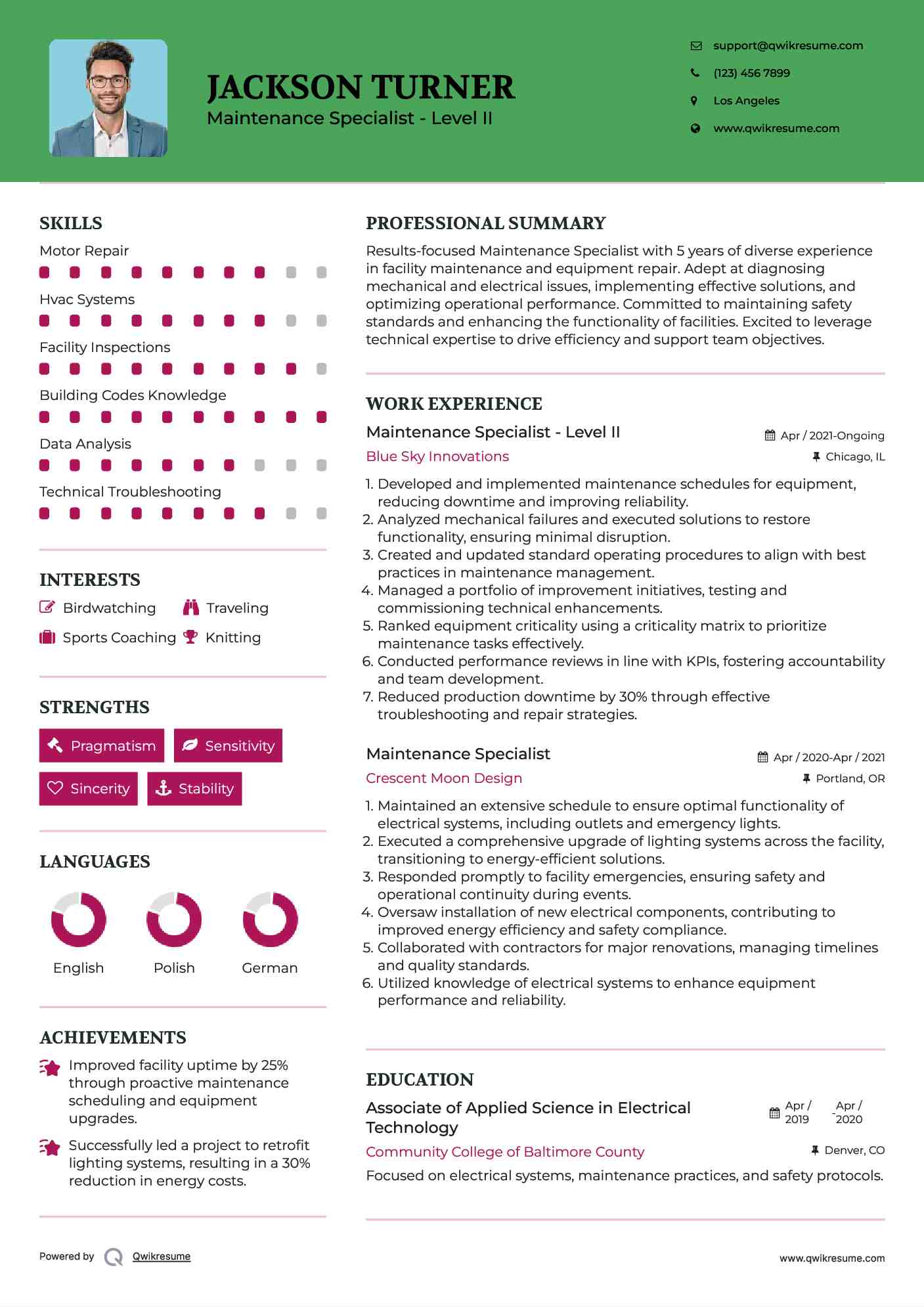 Maintenance Specialist - Level II Resume Template