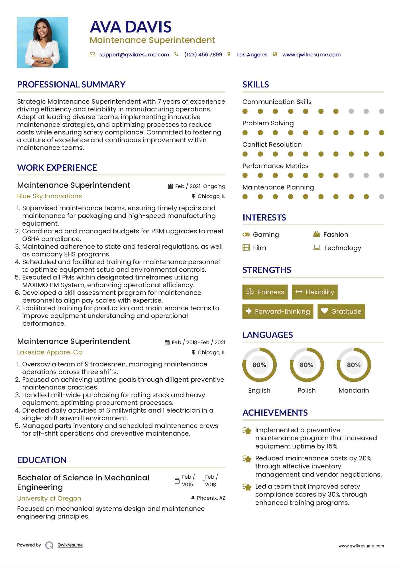Maintenance Superintendent Resume Format
