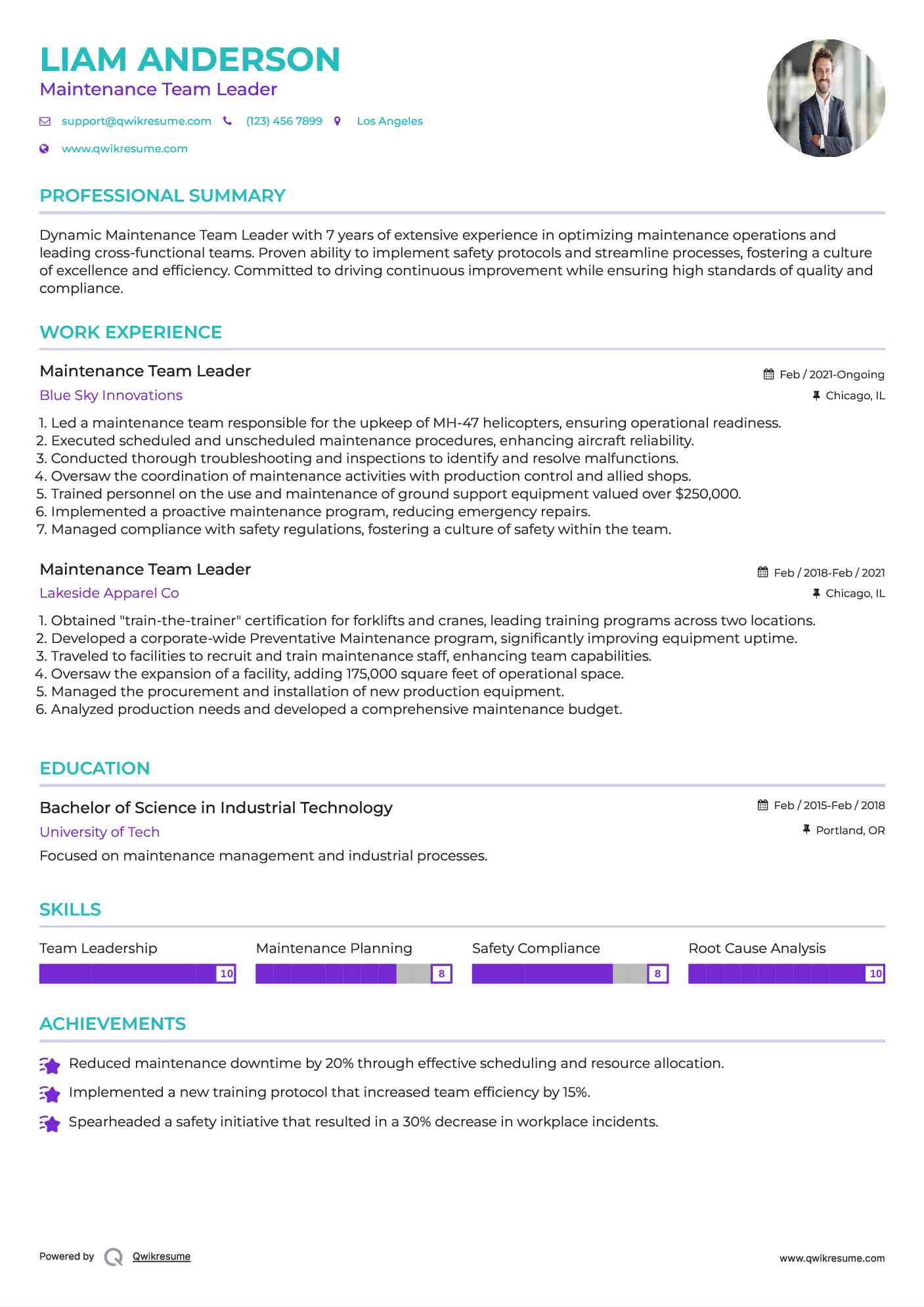 Maintenance Team Leader Resume Samples QwikResume