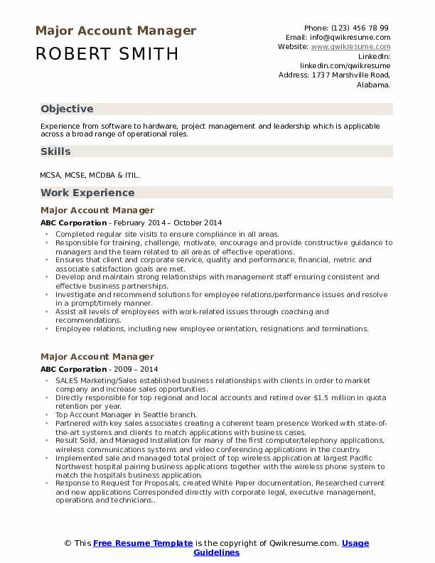 Major Account Manager Resume Samples QwikResume