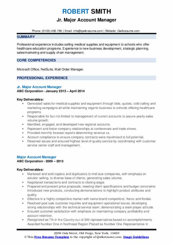 Major Account Manager Resume Samples QwikResume