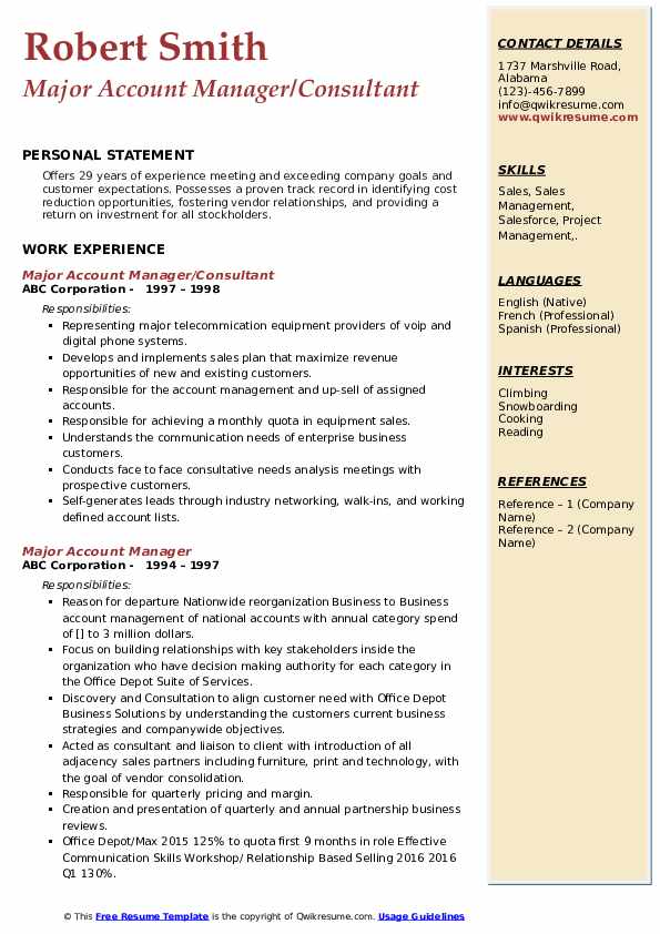 Major Account Manager Resume Samples QwikResume