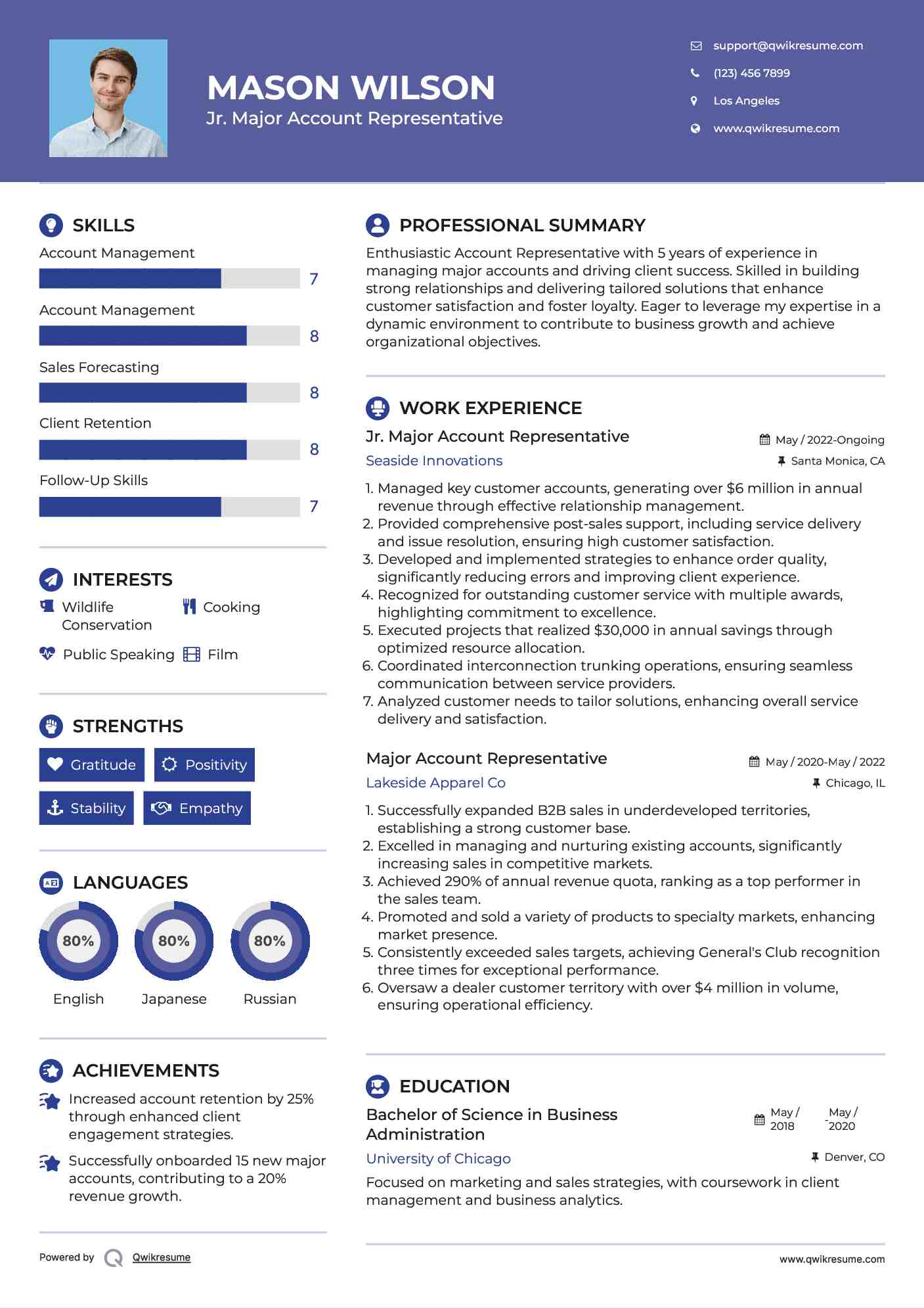 Jr. Major Account Representative Resume Template
