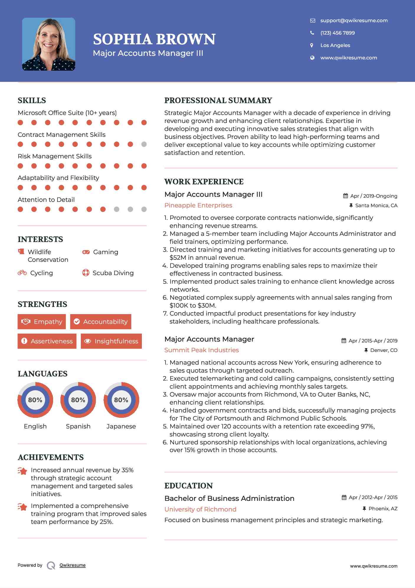 Major Accounts Manager III Resume Template