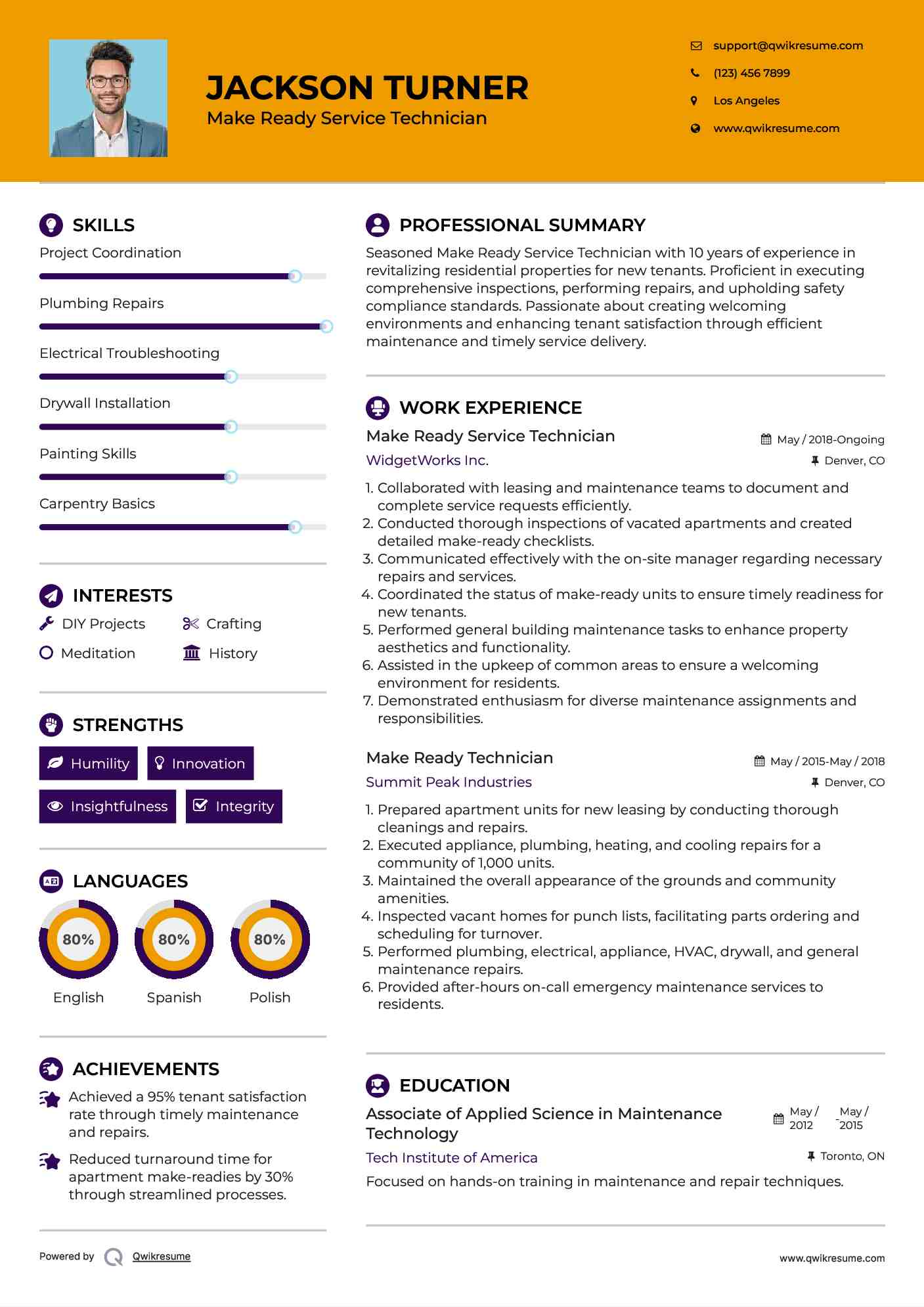 Make Ready Service Technician Resume Template