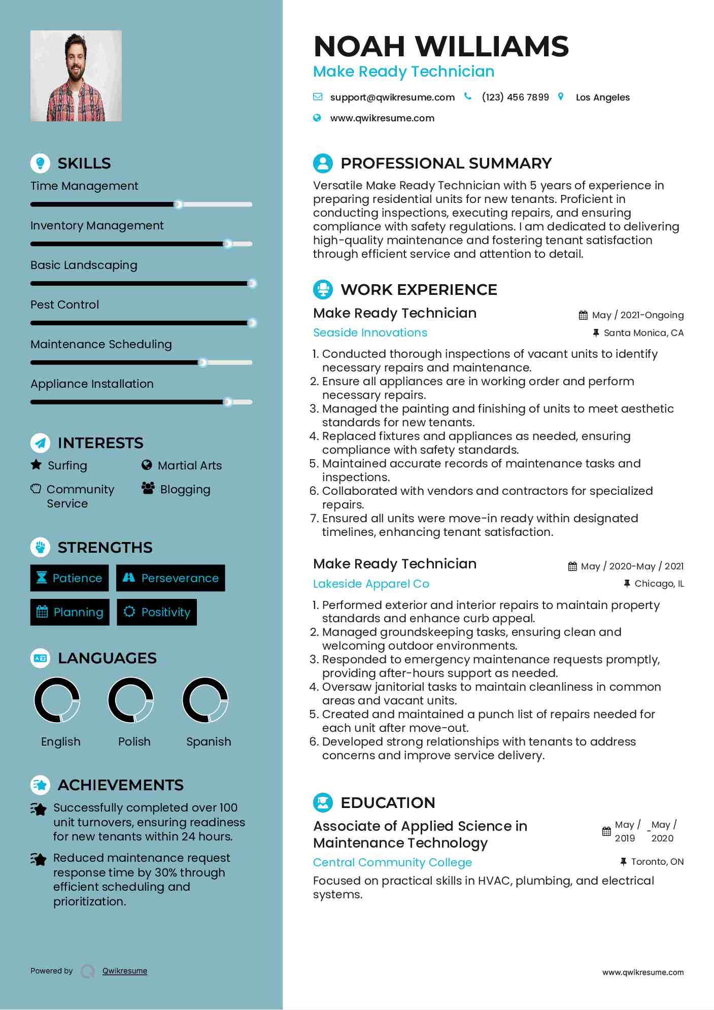 Make Ready Technician Resume Model