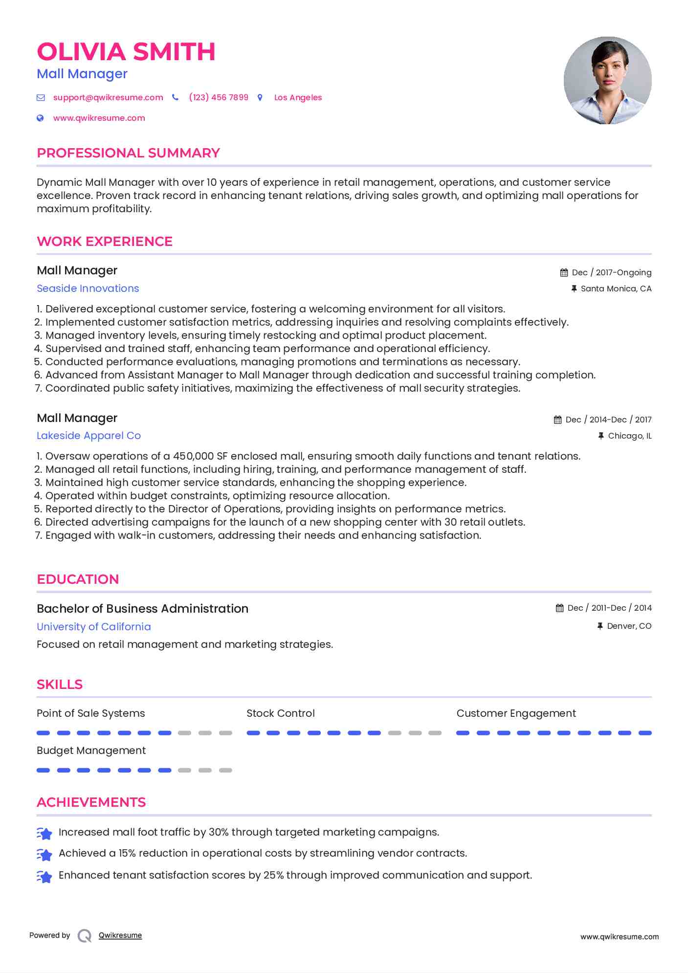 Mall Manager Resume Template