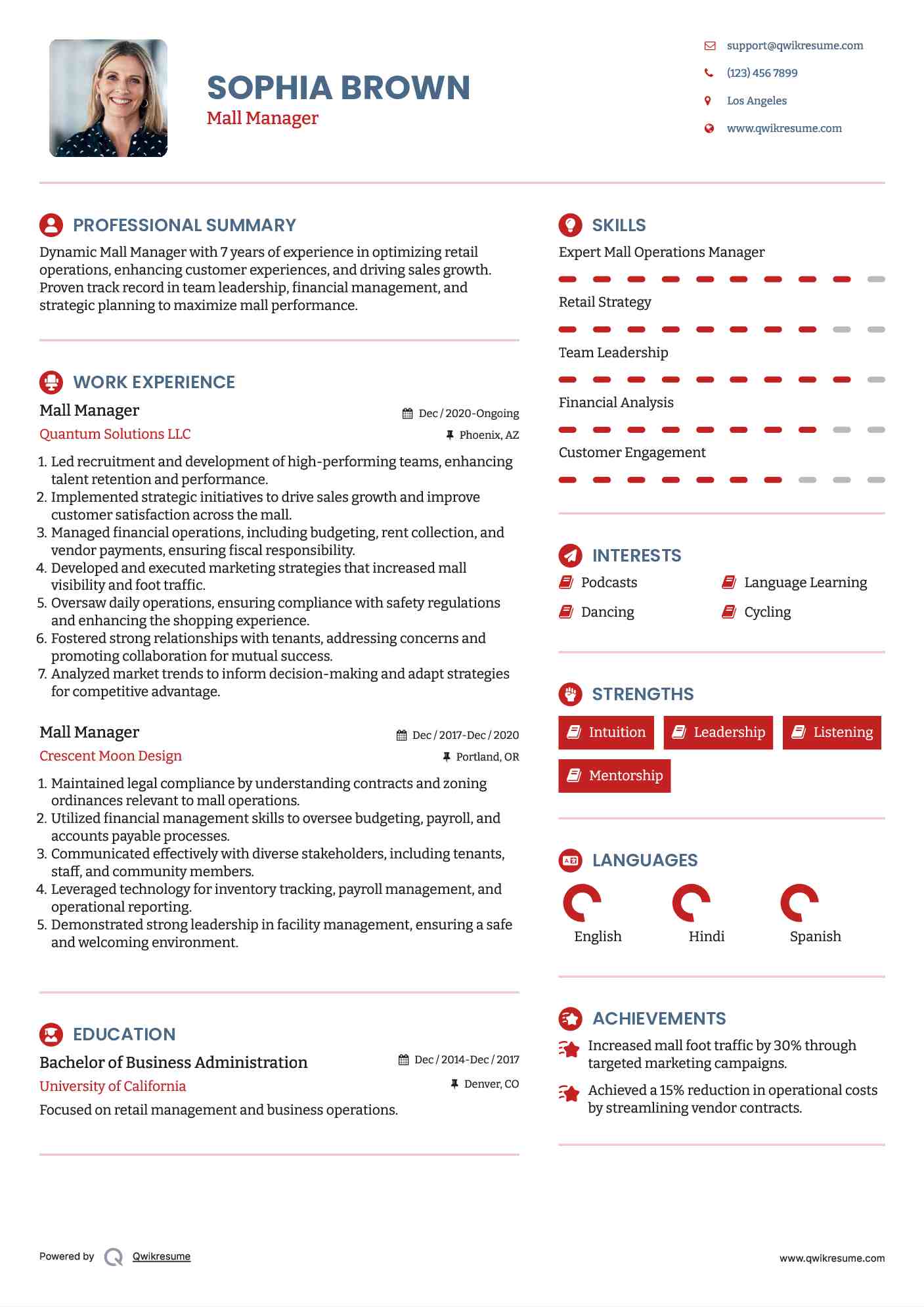 Mall Manager Resume Template