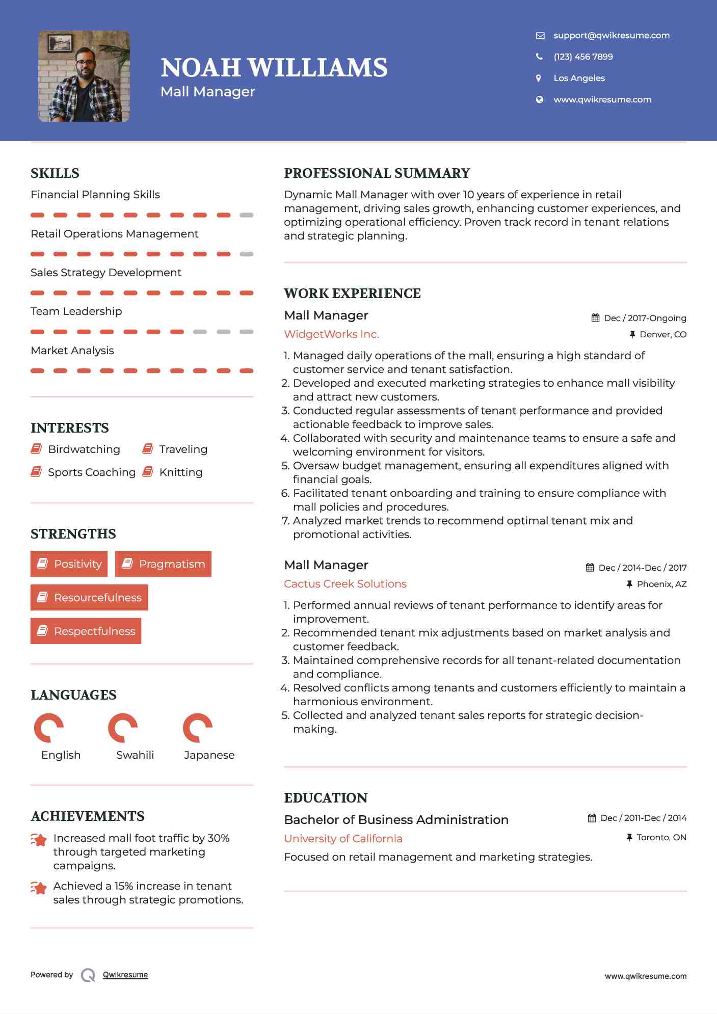 Mall Manager Resume Template