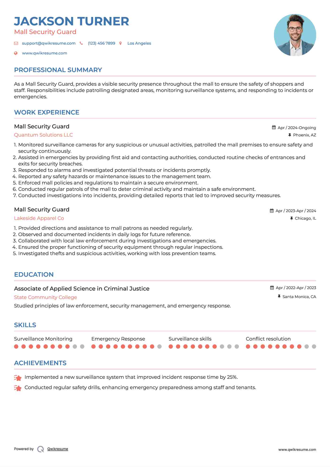 Mall Security Guard Resume Model