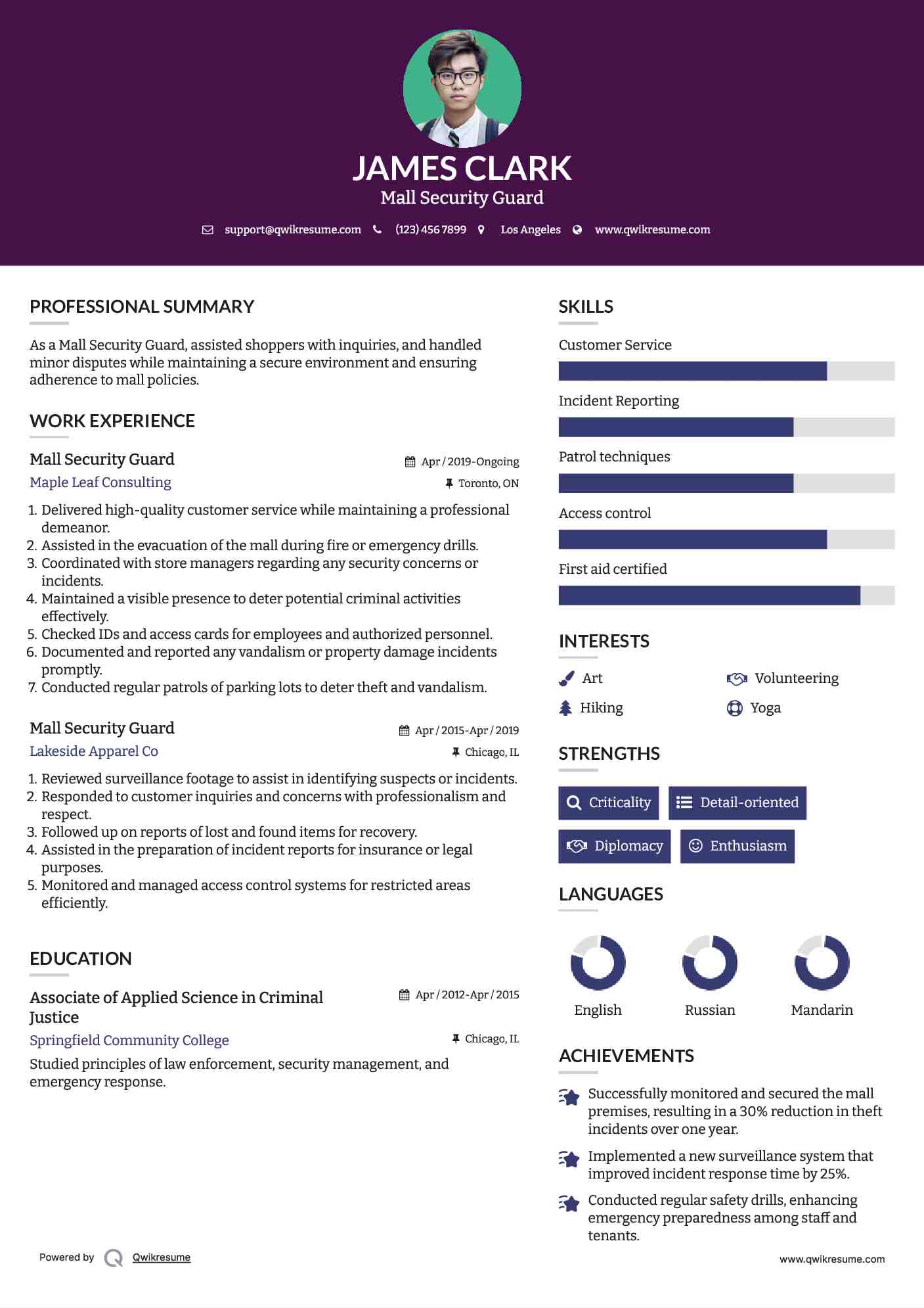 Mall Security Guard Resume Model