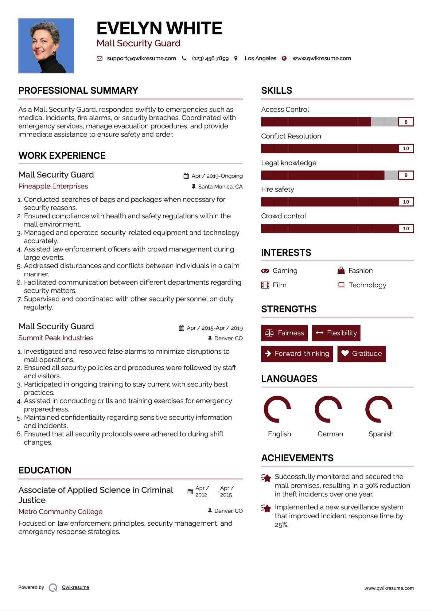 Mall Security Guard Resume Format