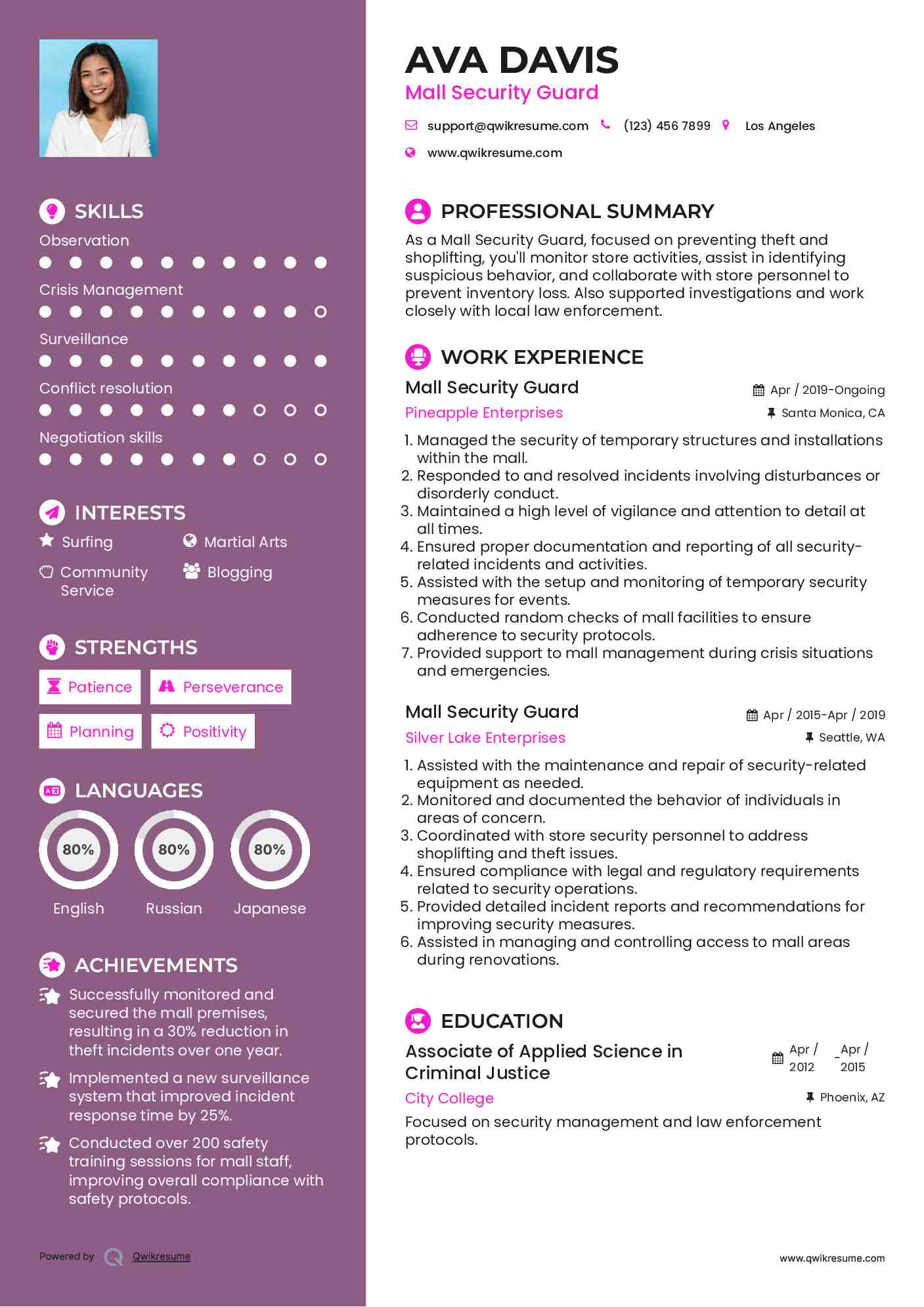 Mall Security Guard Resume Format