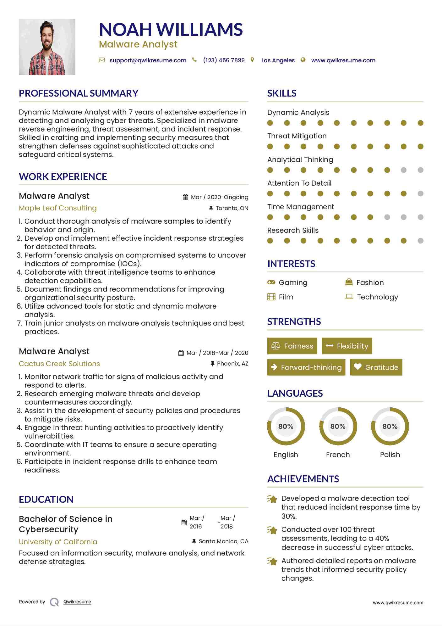 Malware Analyst Resume Sample