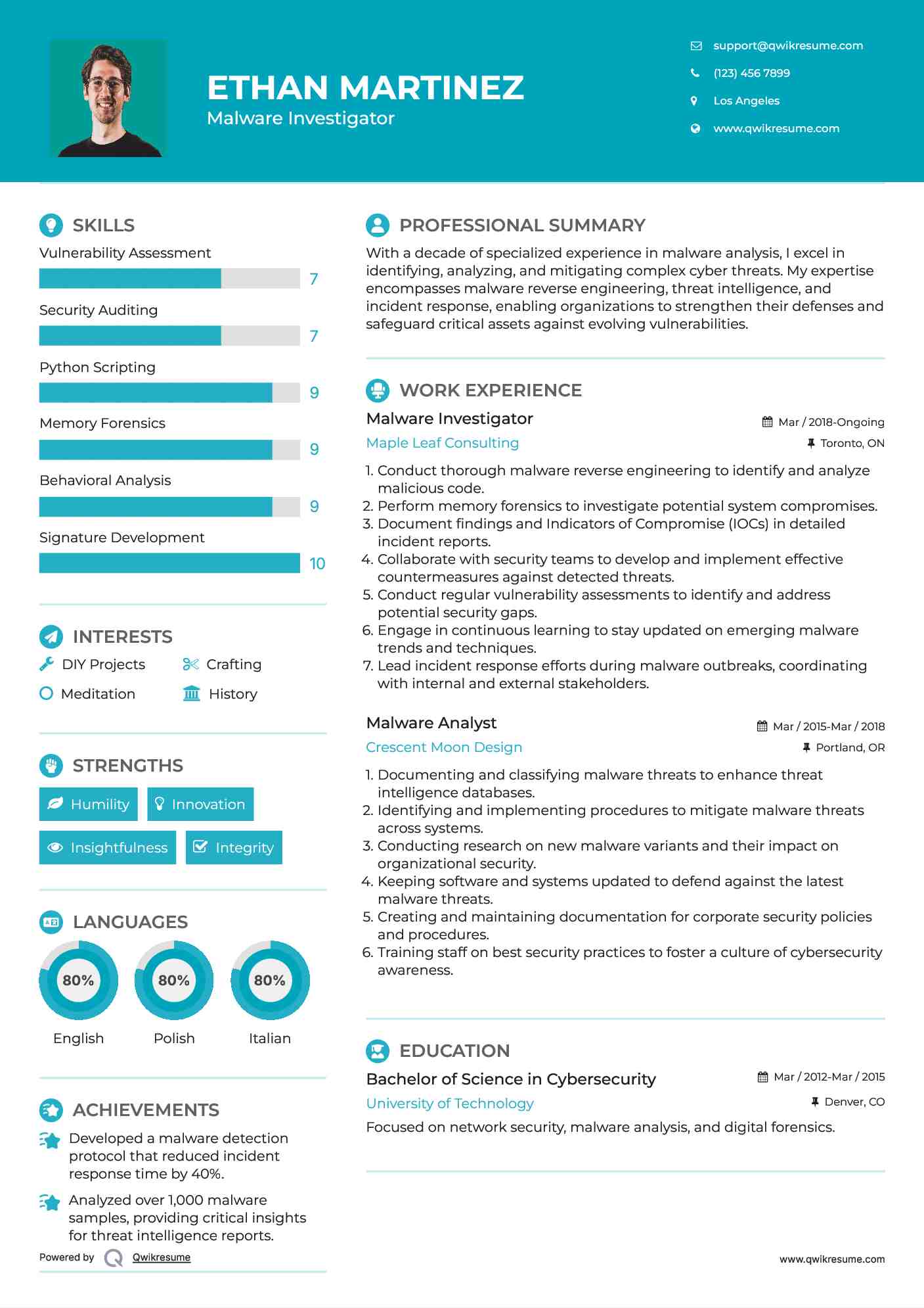 Malware Investigator Resume Format