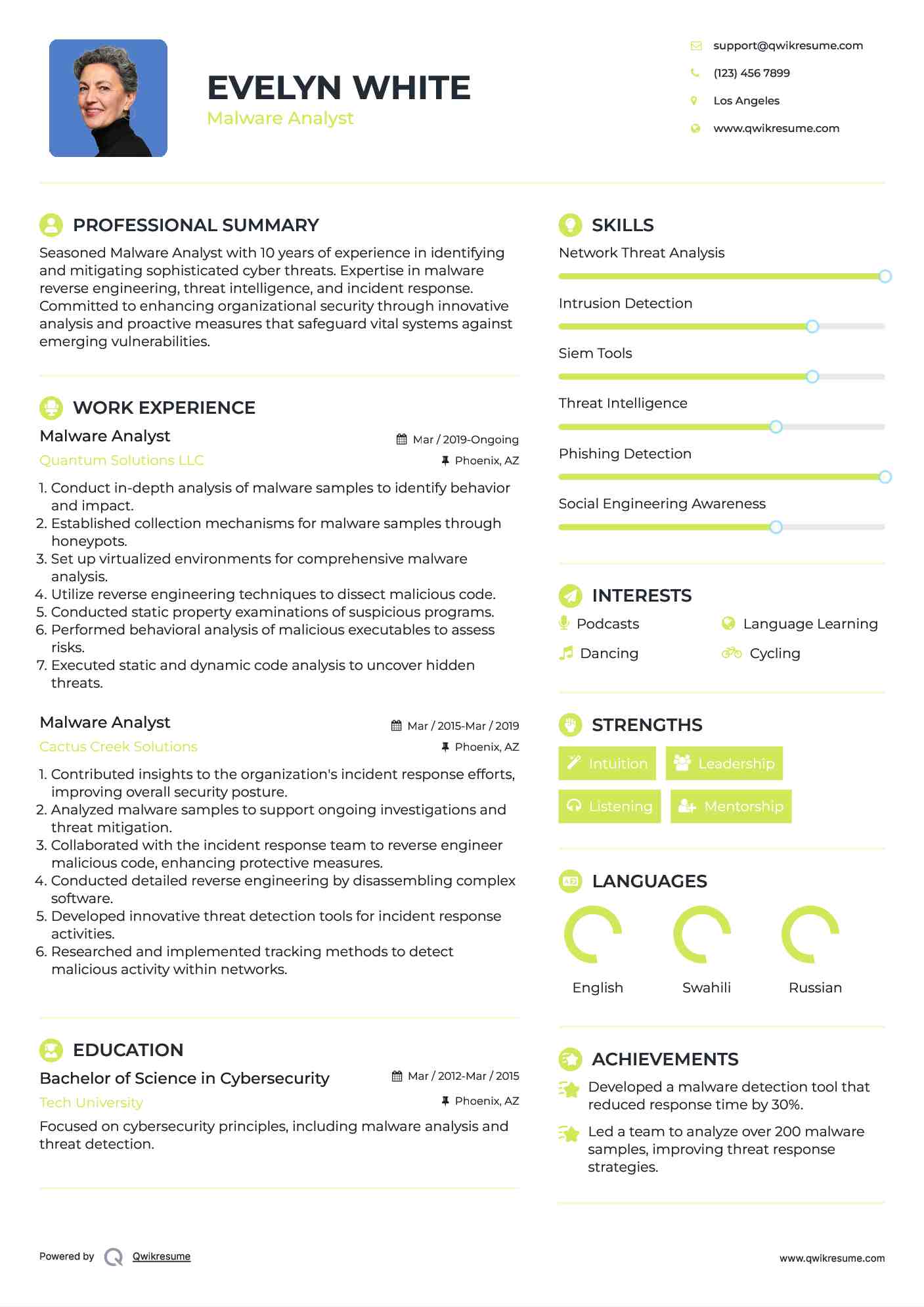 Malware Analyst Resume Format