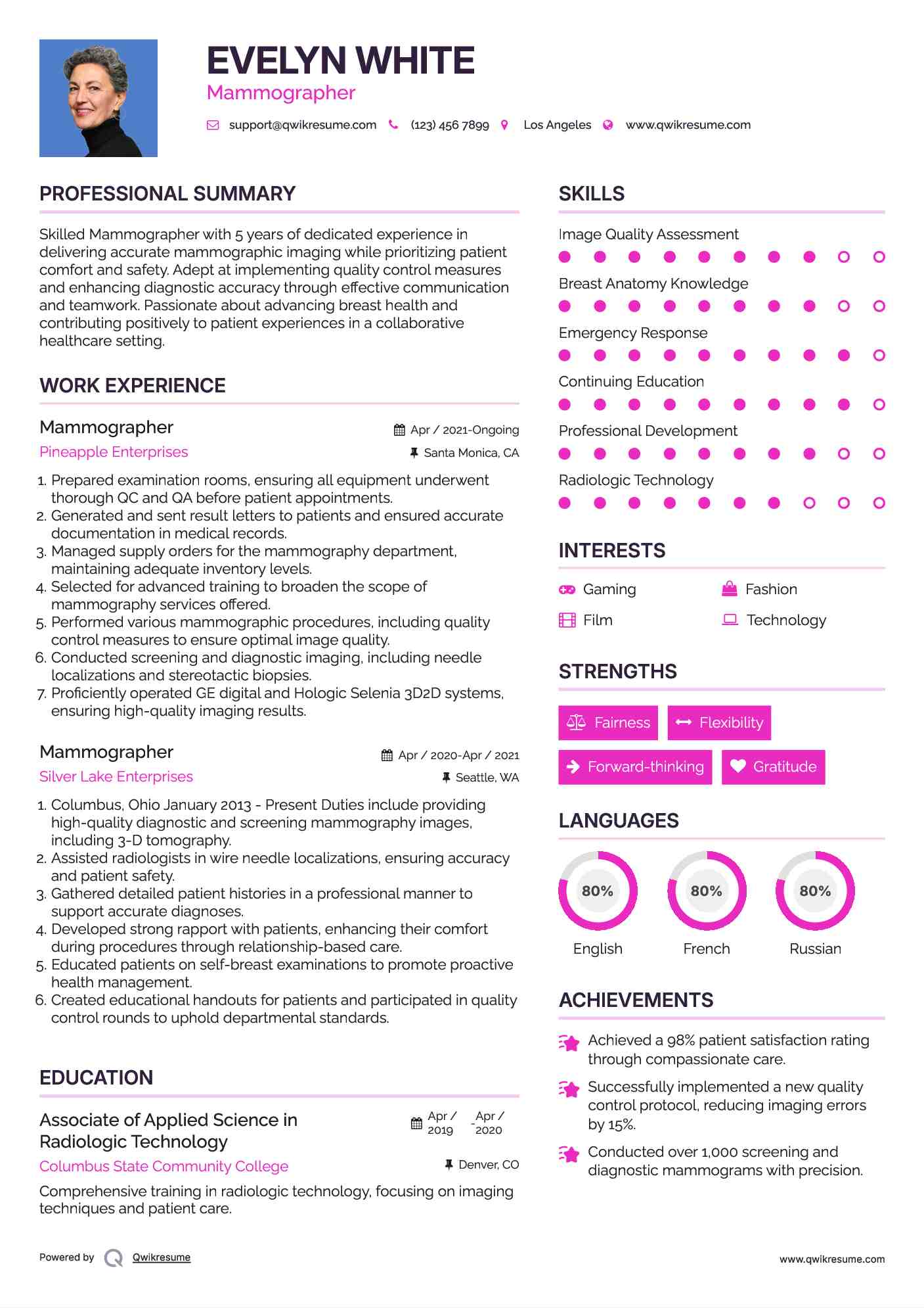 Mammographer Resume Example