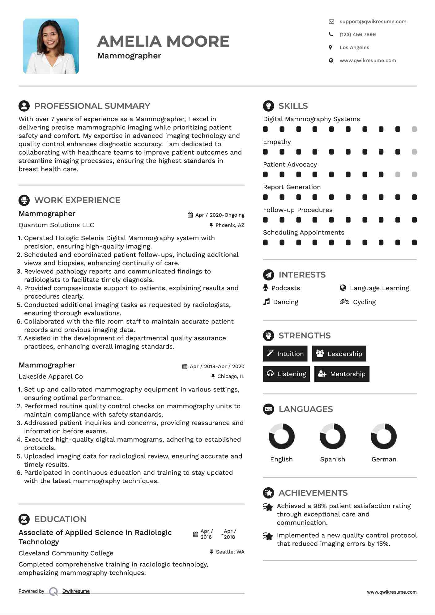 Mammographer Resume Example