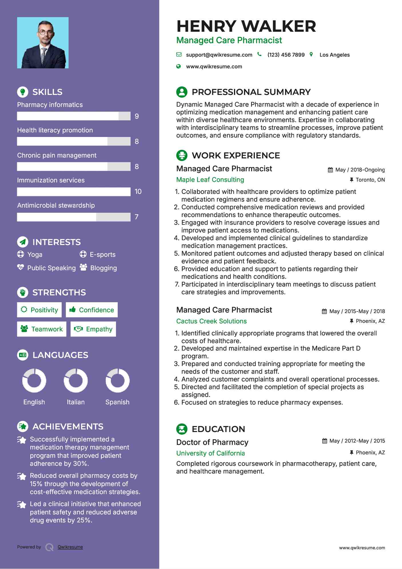 Managed Care Pharmacist Resume Model