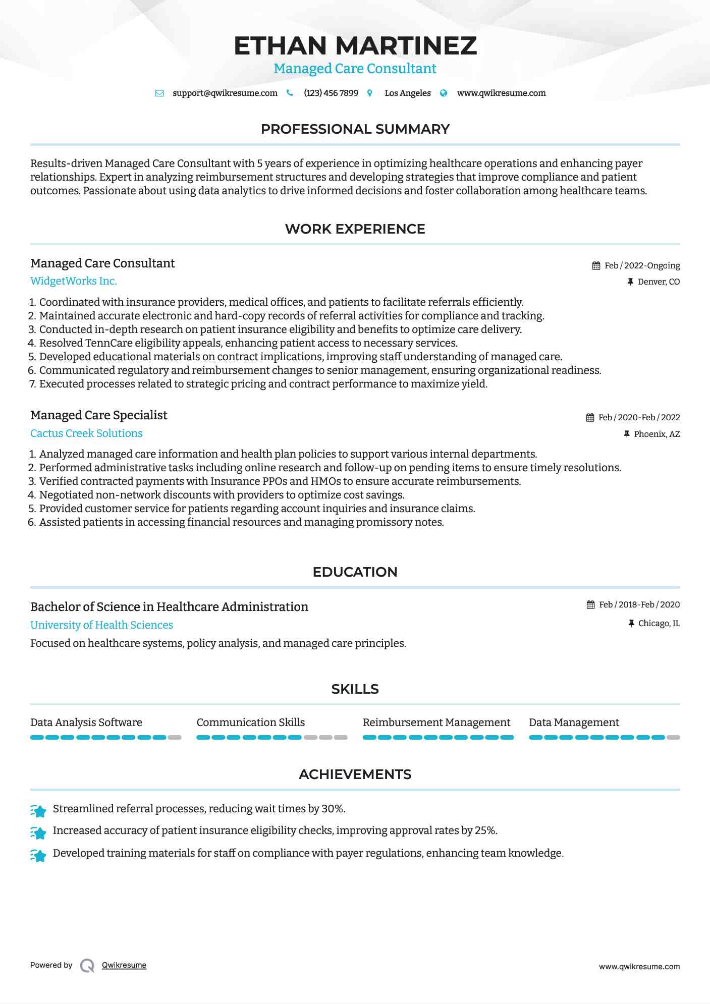 Managed Care Consultant Resume Format