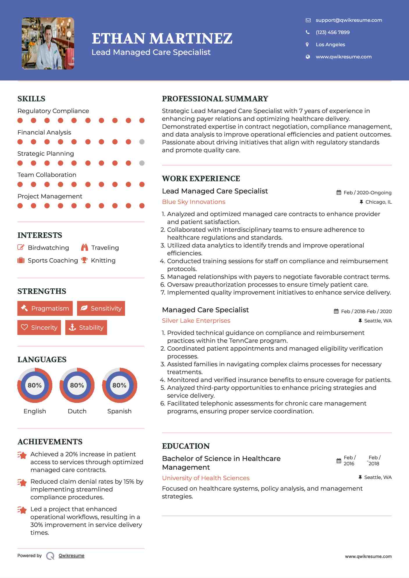 Lead Managed Care Specialist
 Resume Example