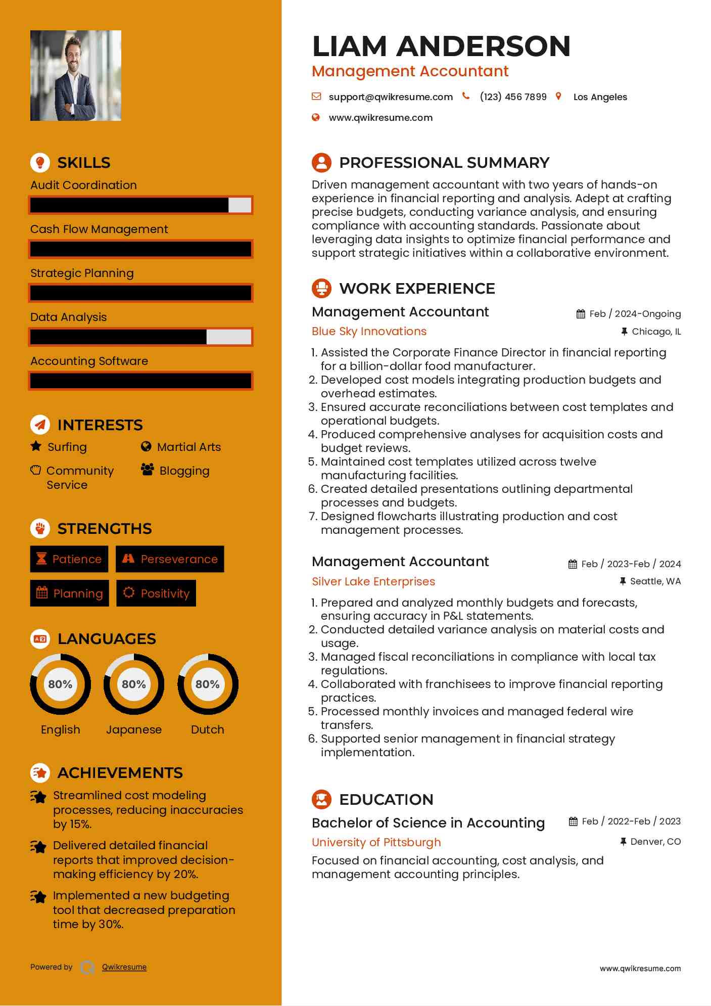 Management Accountant Resume Sample