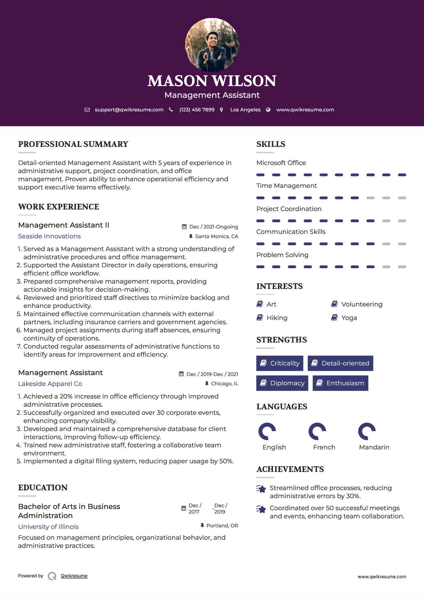 Management Assistant II Resume Model