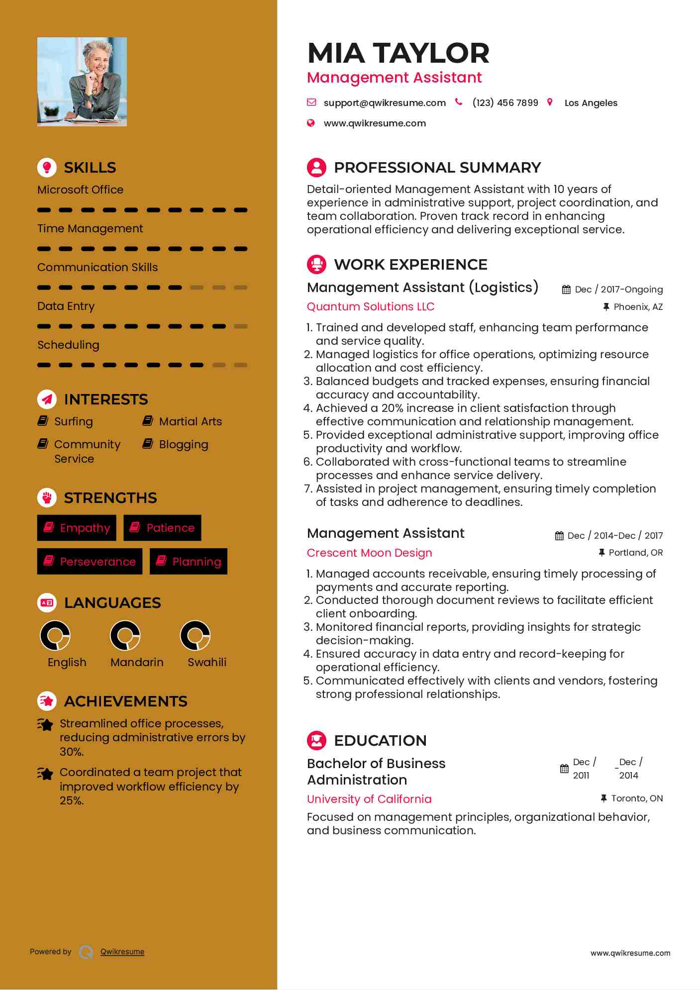 Management Assistant (Logistics) Resume Format