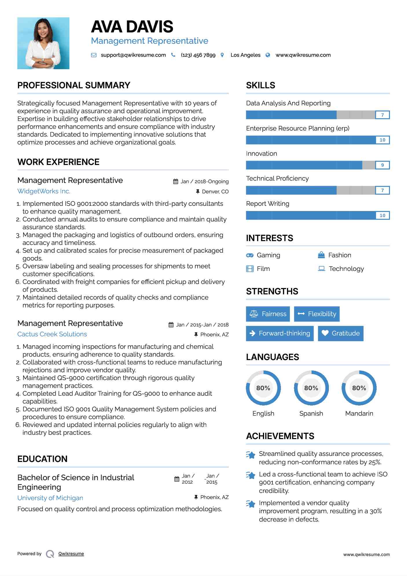 Management Representative Resume Format