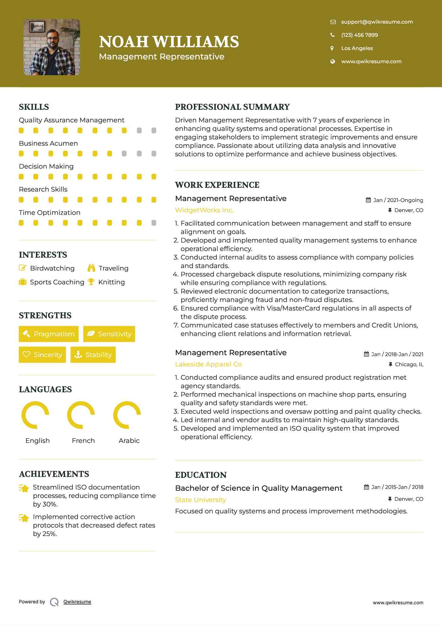 Management Representative Resume Model
