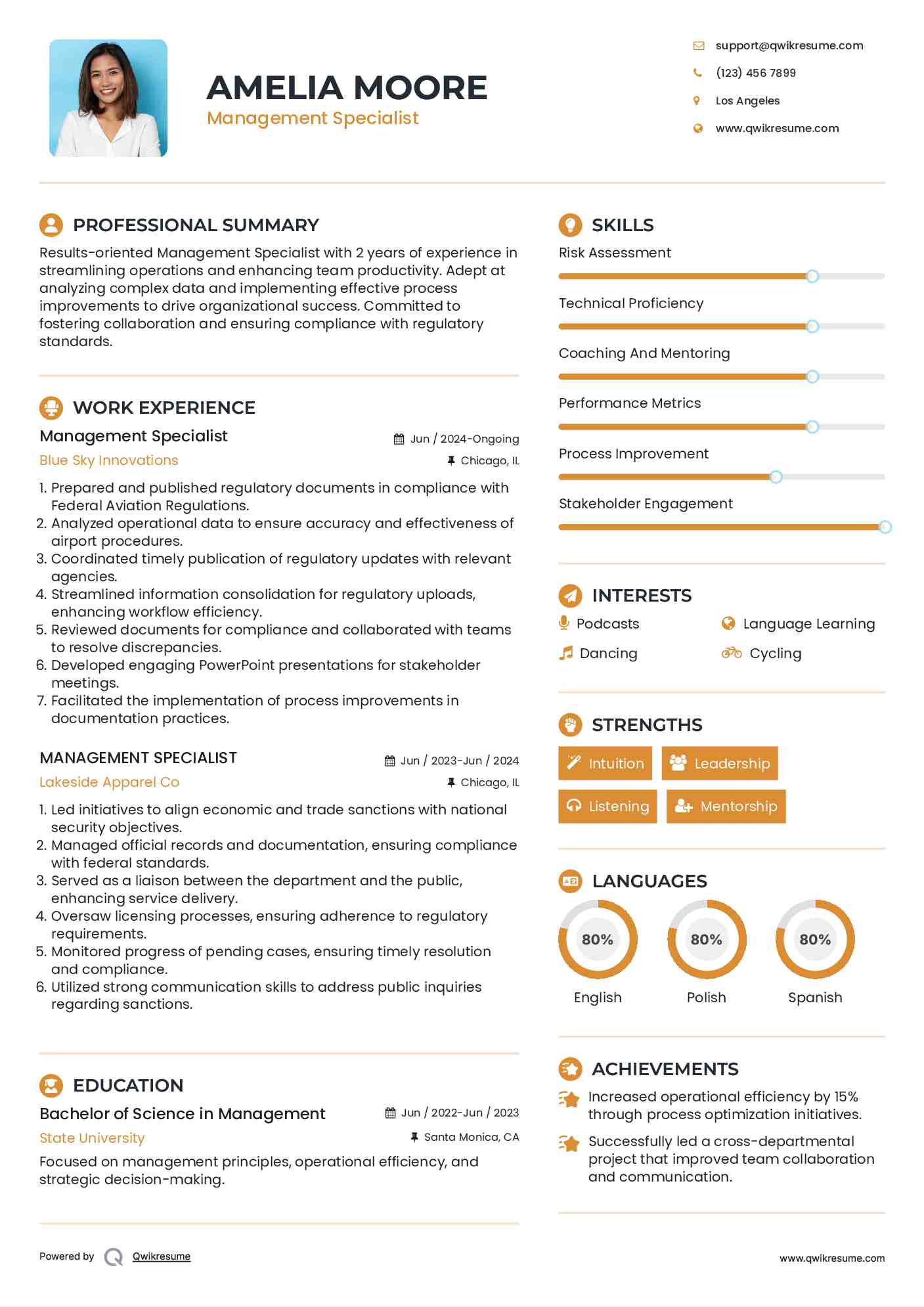 Management Specialist Resume Model