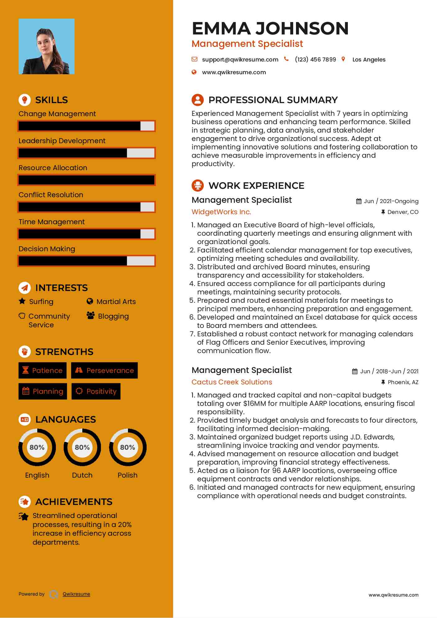 Management Specialist Resume Format