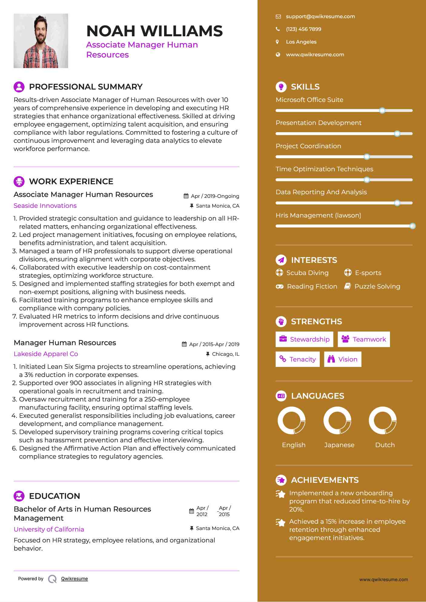 Associate Manager Human Resources Resume Template