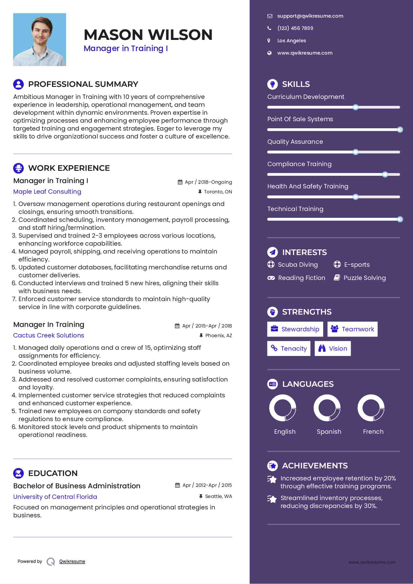 Manager in Training I Resume Format