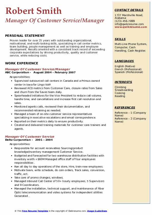 Manager Of Customer Service Resume - Manager Of Customer Service 1586850972 Pdf 