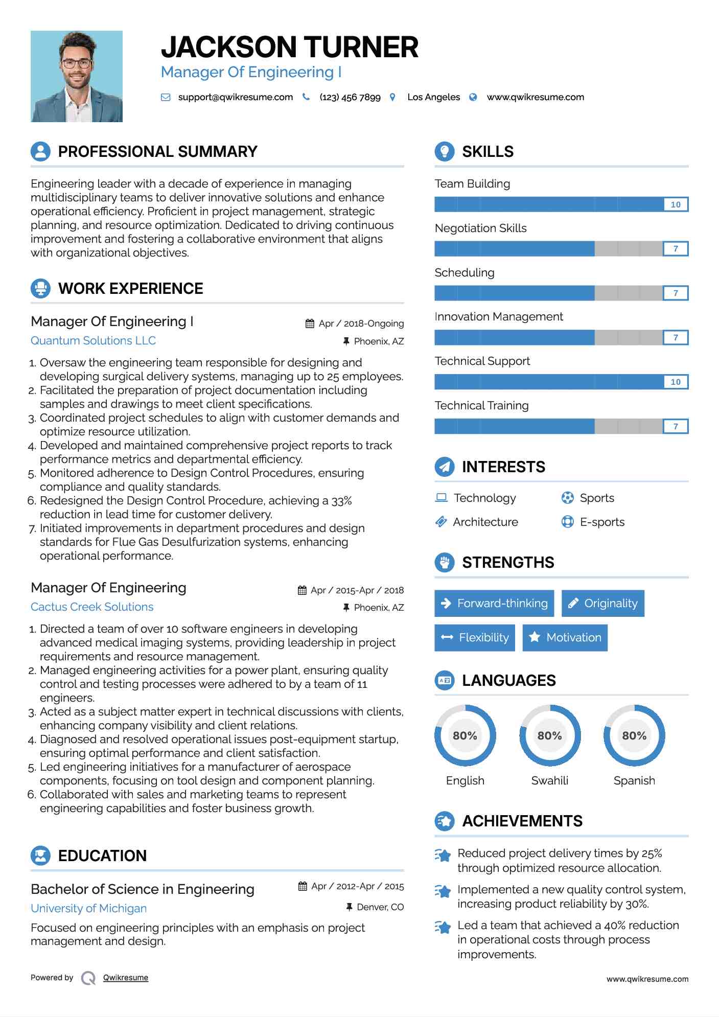 Manager Of Engineering I Resume Example