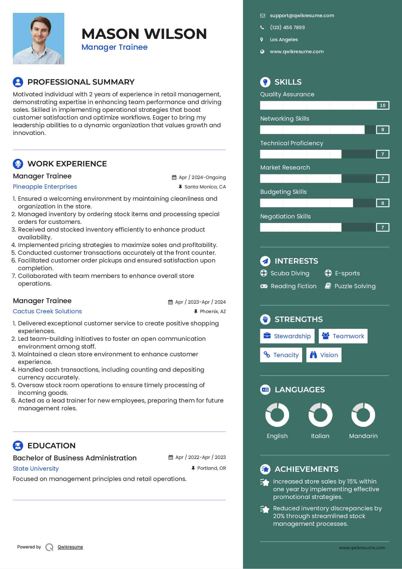 Manager Trainee Resume Template