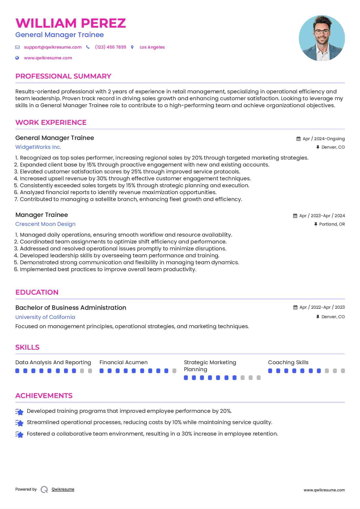 General Manager Trainee
 Resume Sample