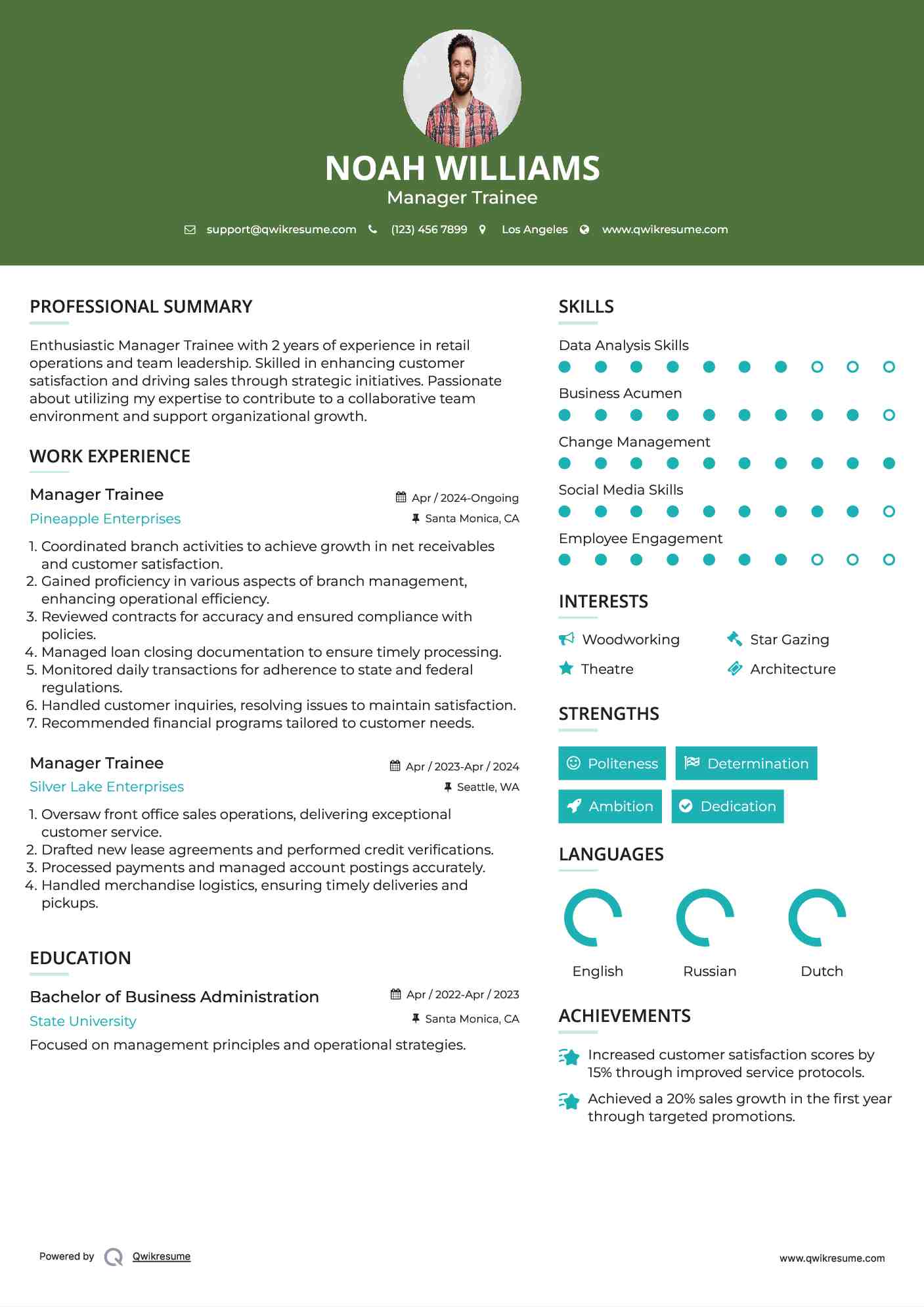 Manager Trainee Resume Example