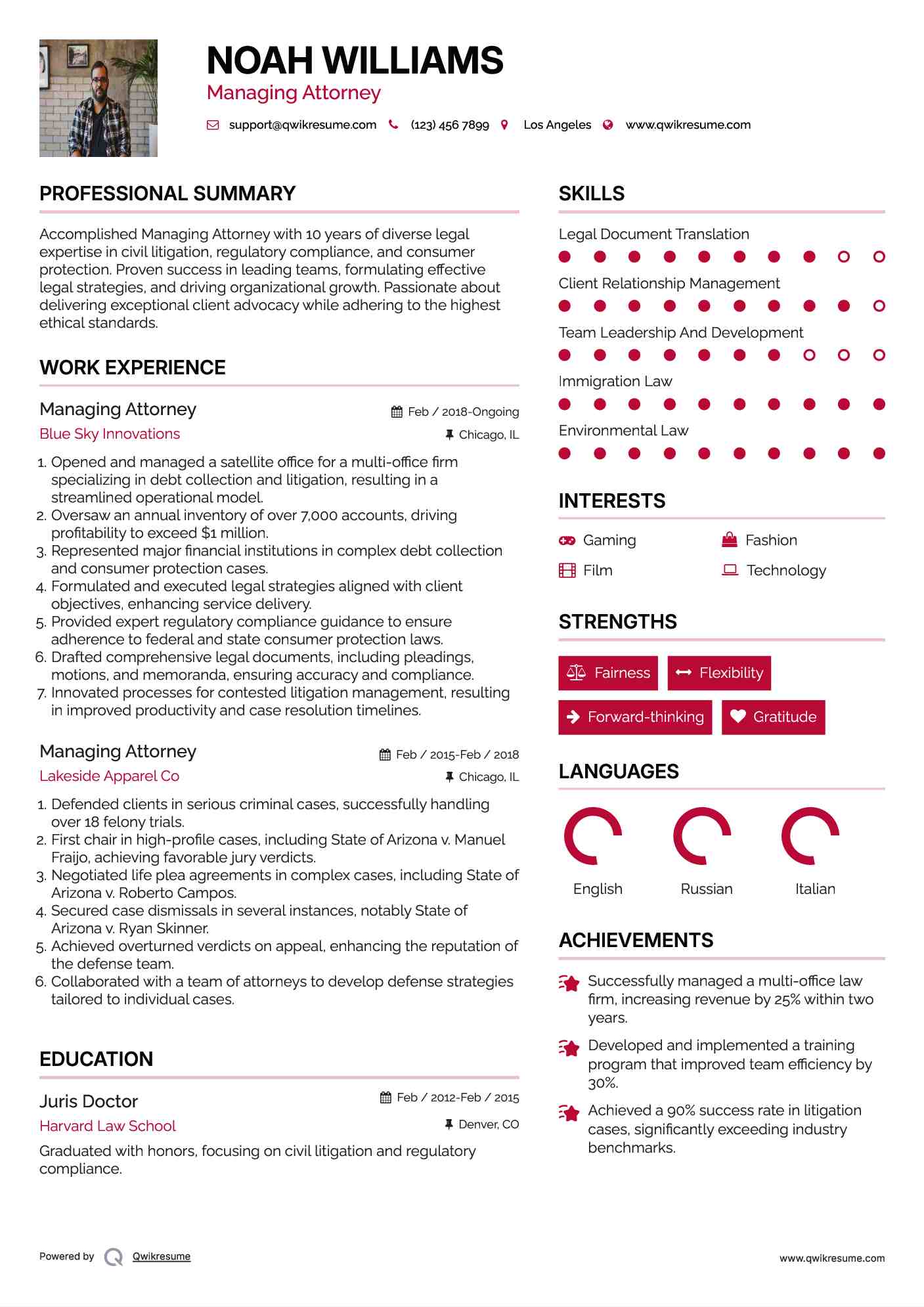 Managing Attorney Resume Example