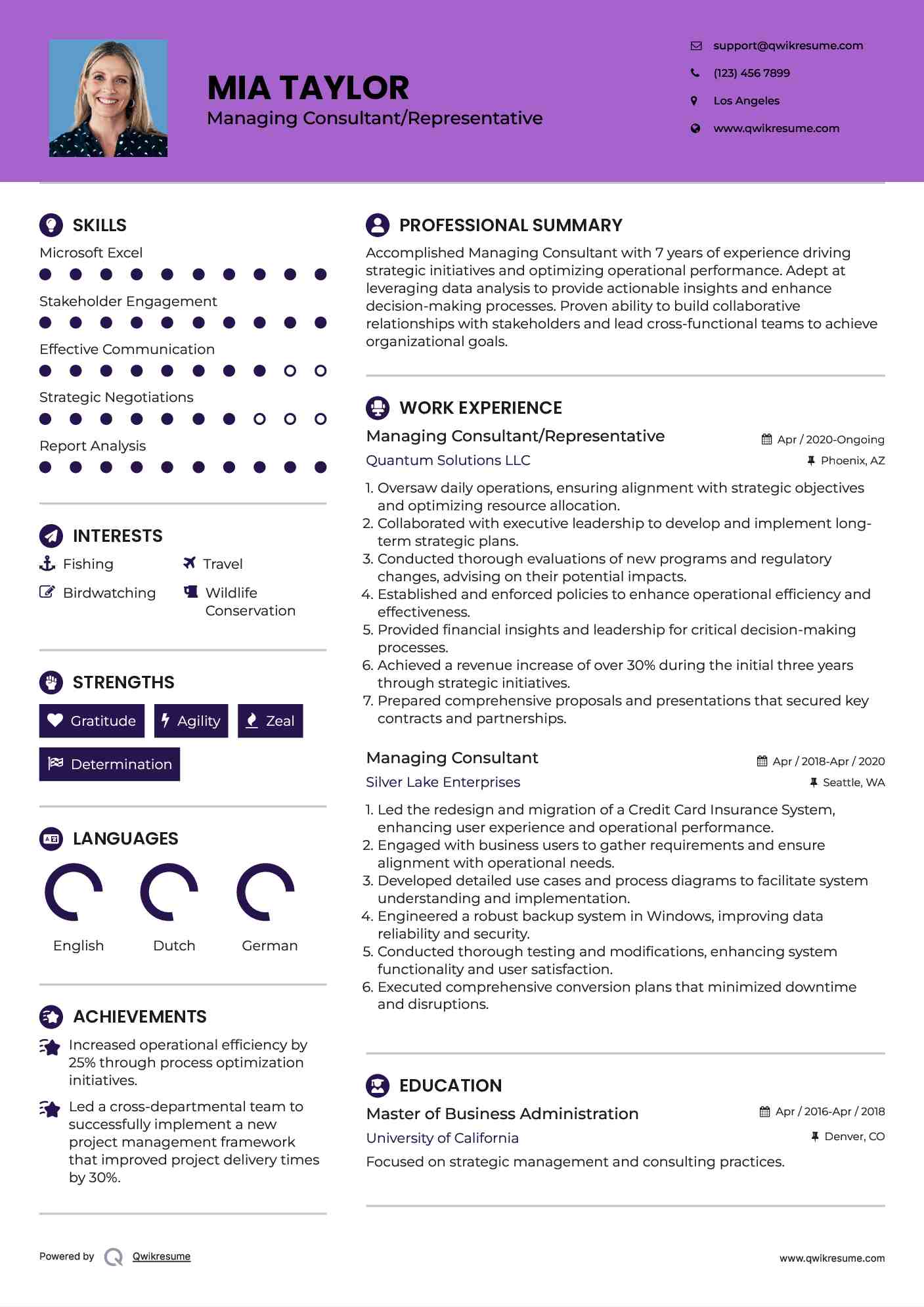 Managing Consultant/Representative Resume Template