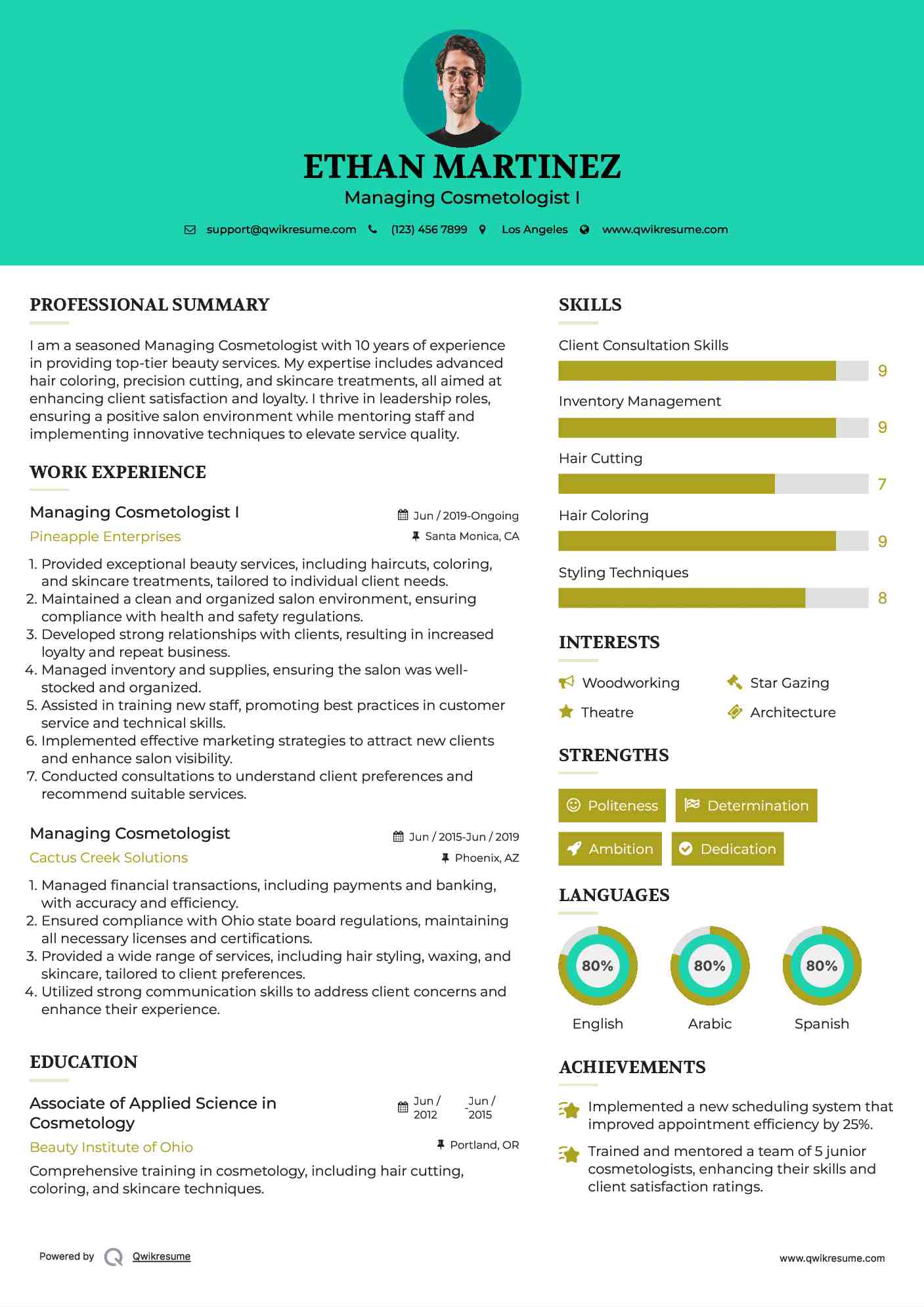 Managing Cosmetologist I Resume Format