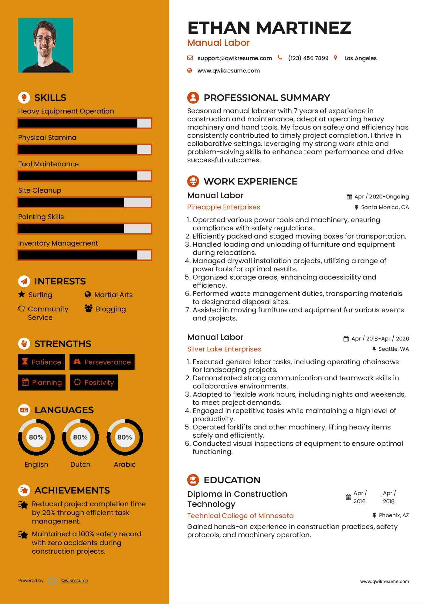 Manual Labor Resume Format