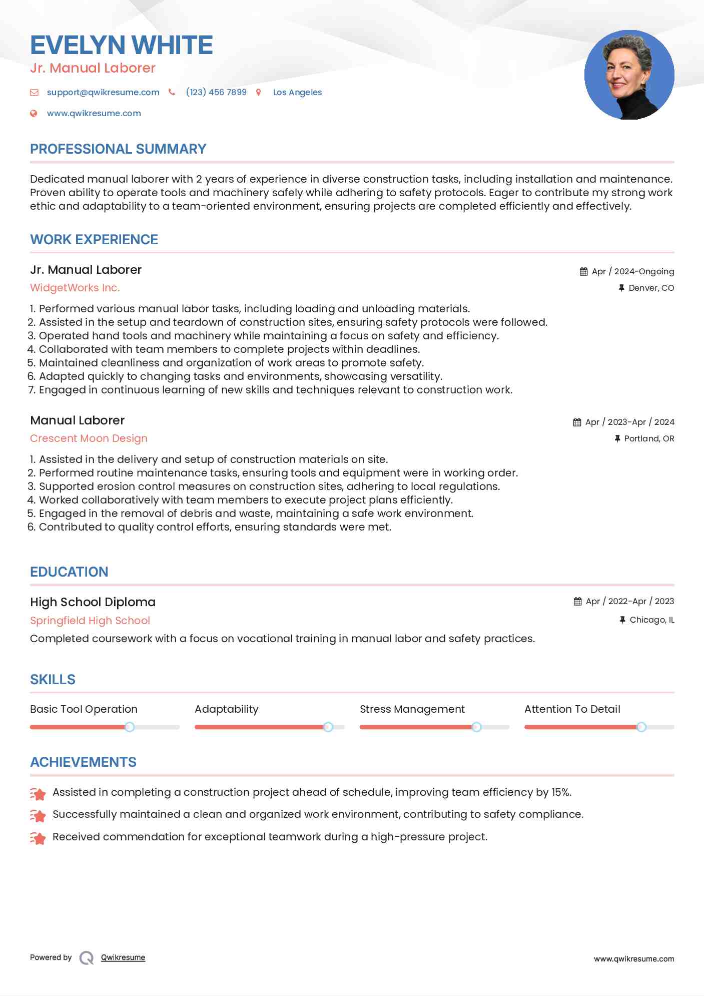 Manual Laborer Resume Samples QwikResume
