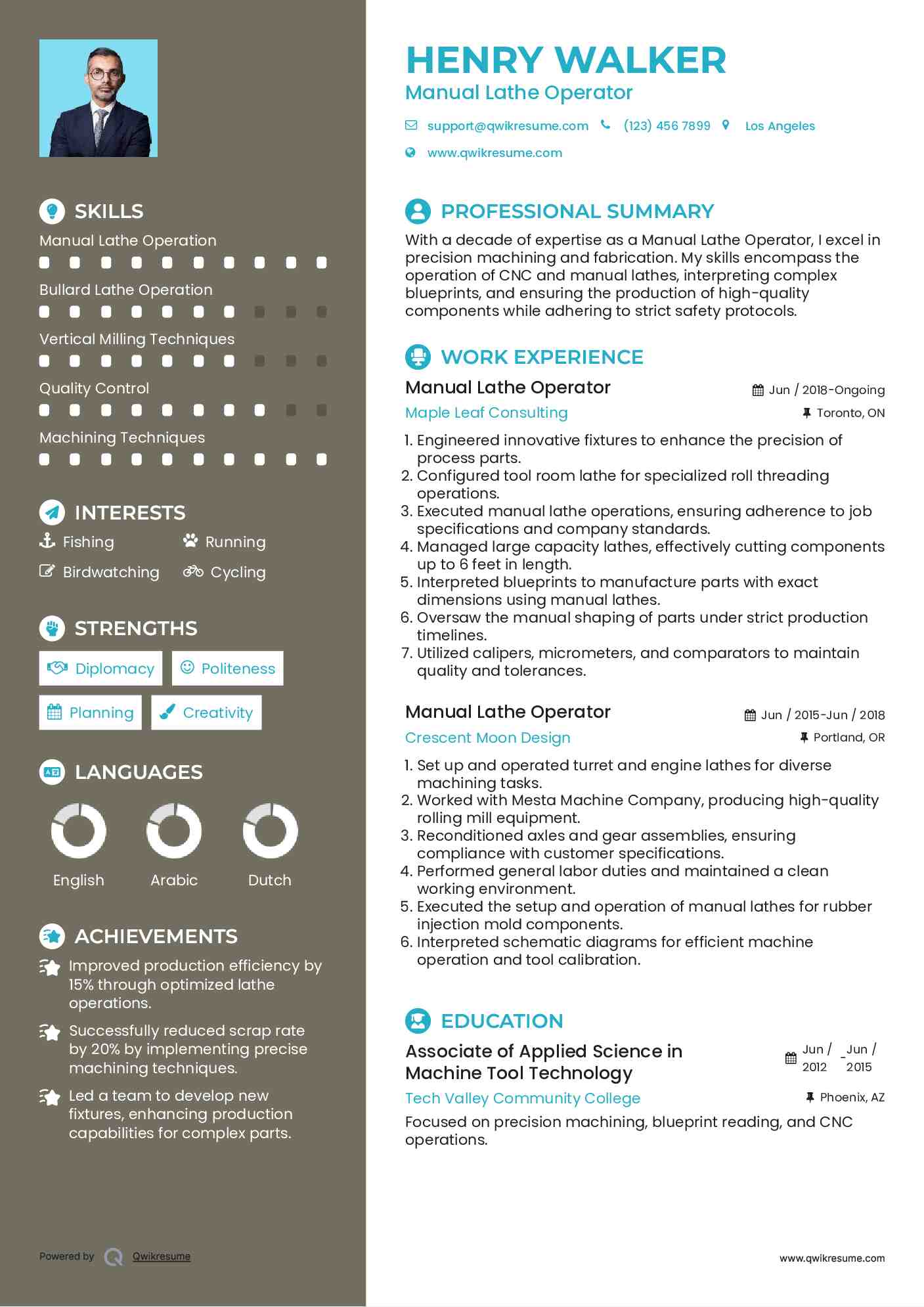 Manual Lathe Operator Resume Samples QwikResume