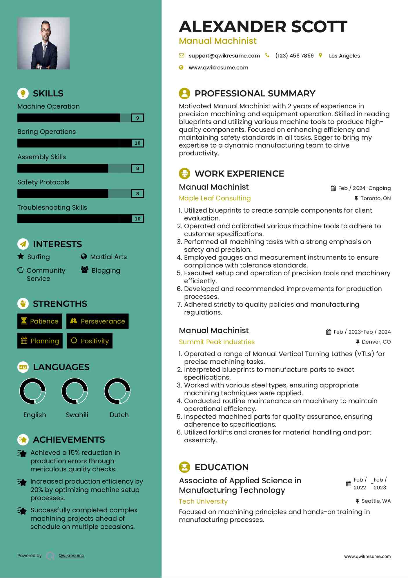 Manual Machinist Resume Format