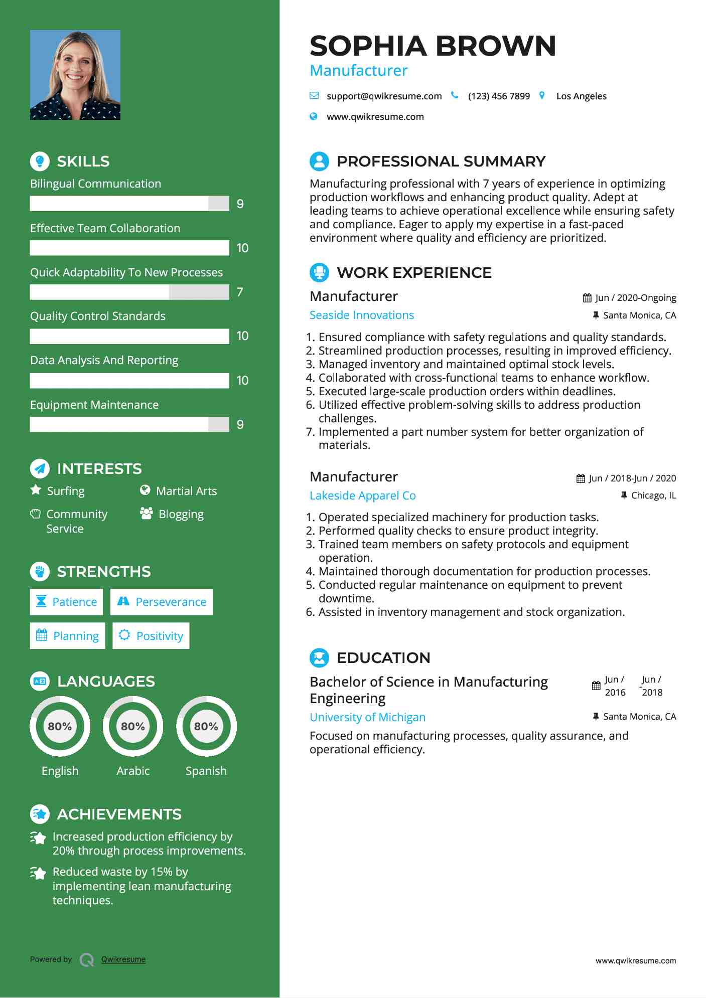 Manufacturer Resume Example