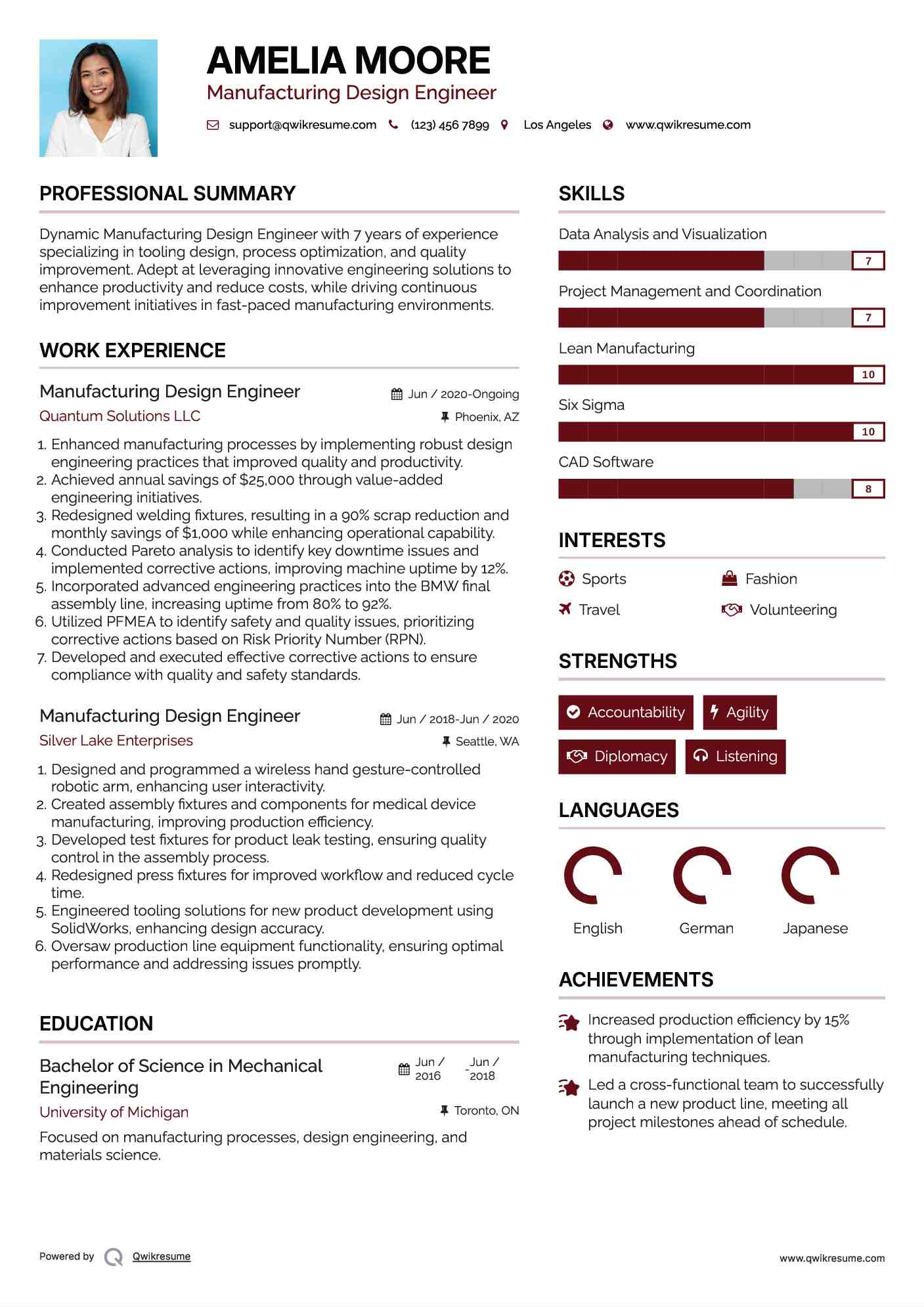 Manufacturing Design Engineer Resume Model