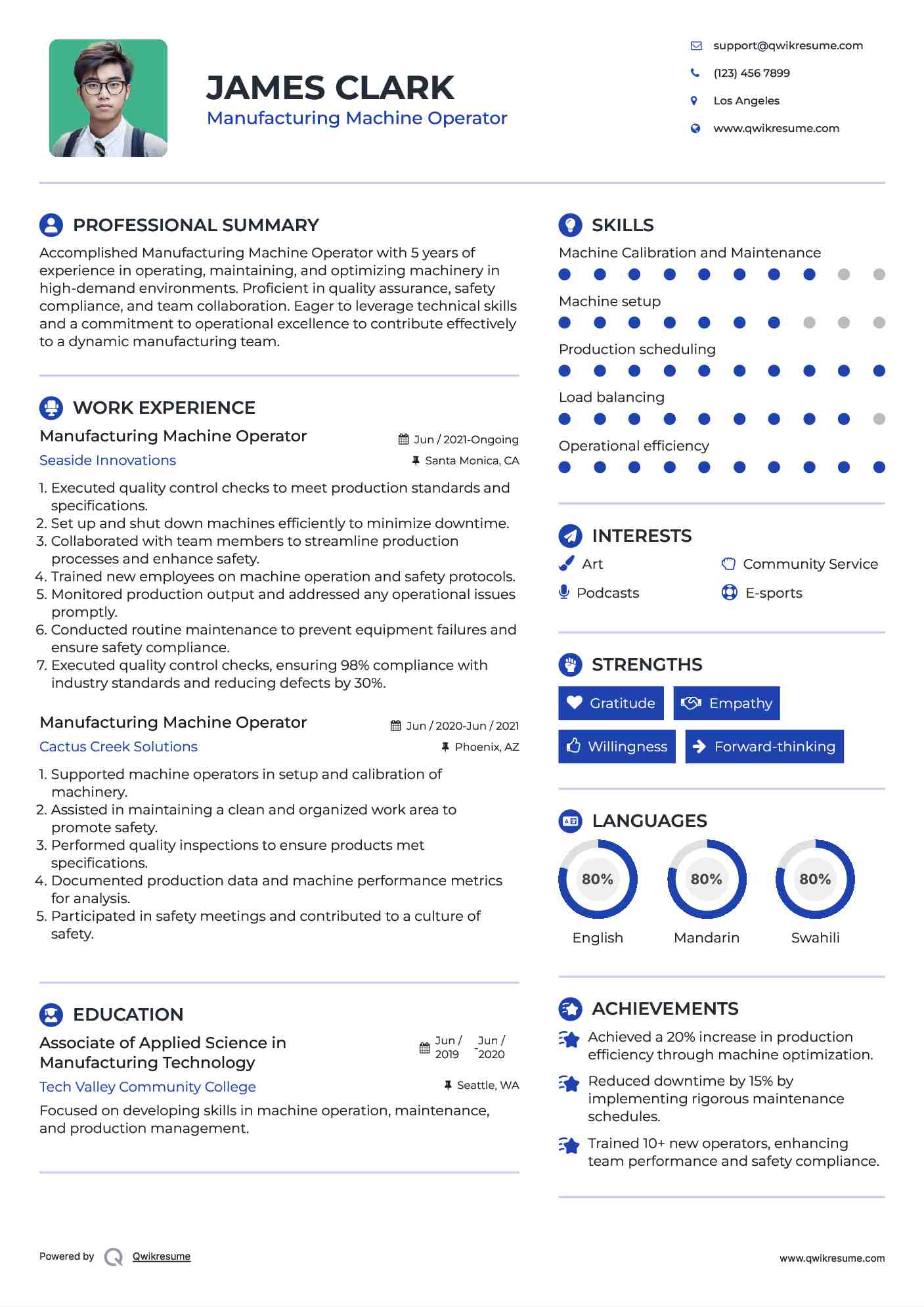 Manufacturing Machine Operator Resume Format